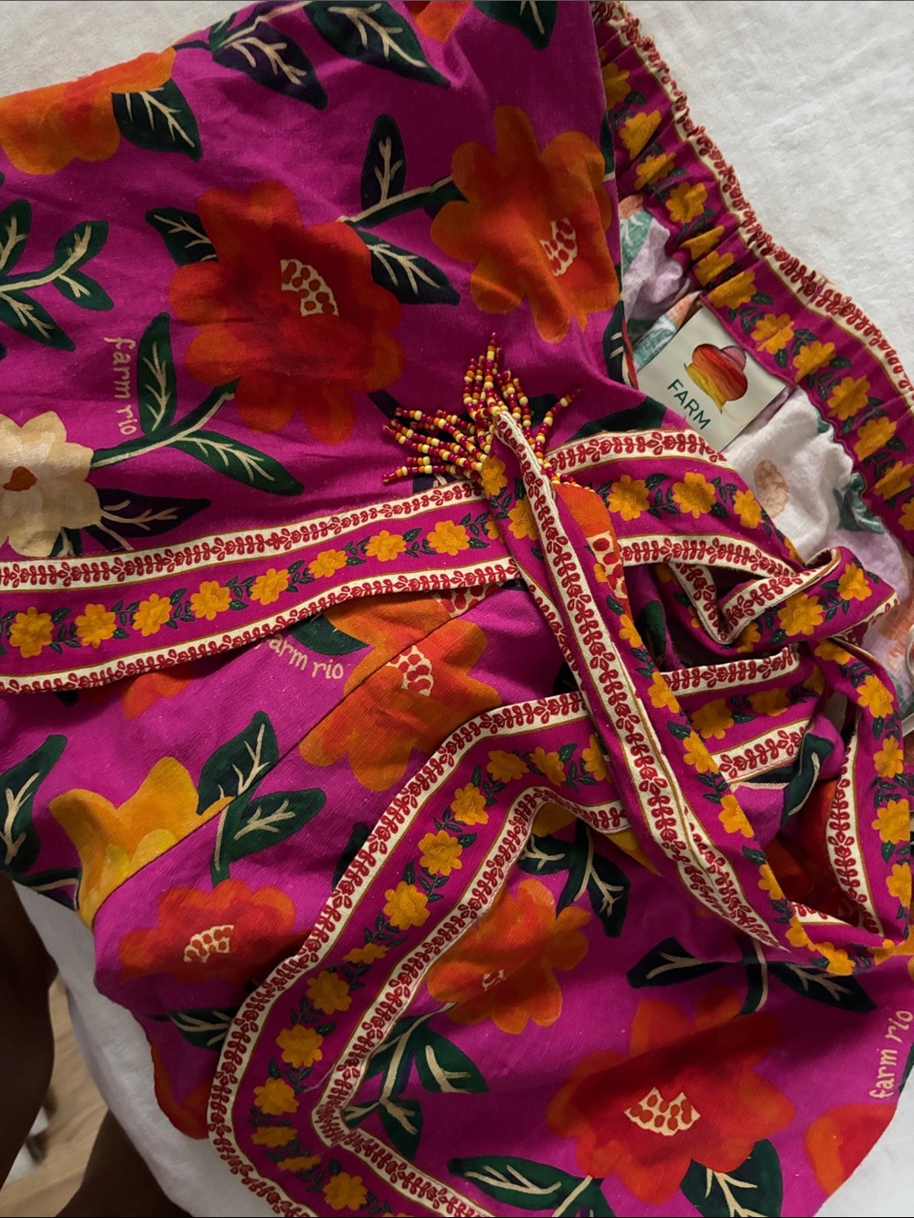 FARM Rio Magenta Floral Tie-Waist Mini Skirt